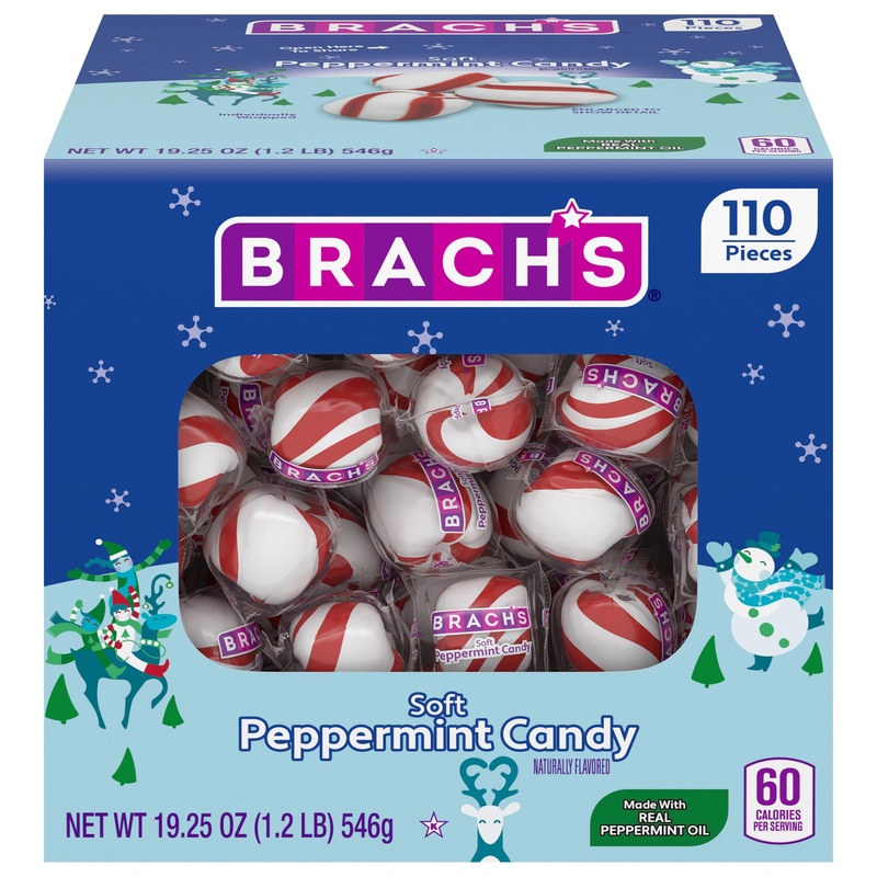Brach’S Holiday Soft Peppermint Candy Tub, Individually Wrapped Mints, 19Oz, 110 Pieces