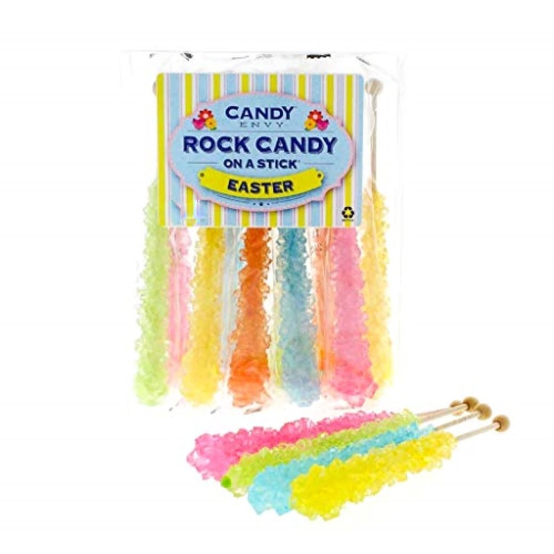 Candy Envy – Easter Rock Candy Sugar Sticks – 10 Individually Wrapped Treats – Pastel Colors