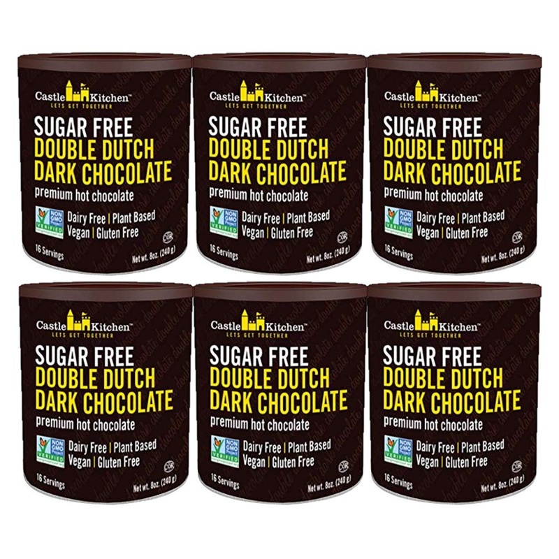 Castle Kitchen Sugar Free Double Dutch Premium Dark Hot Chocolate Mix (6 Pack, 48Oz Total) – Vegan, Dairy Free, Plant Based – Ke