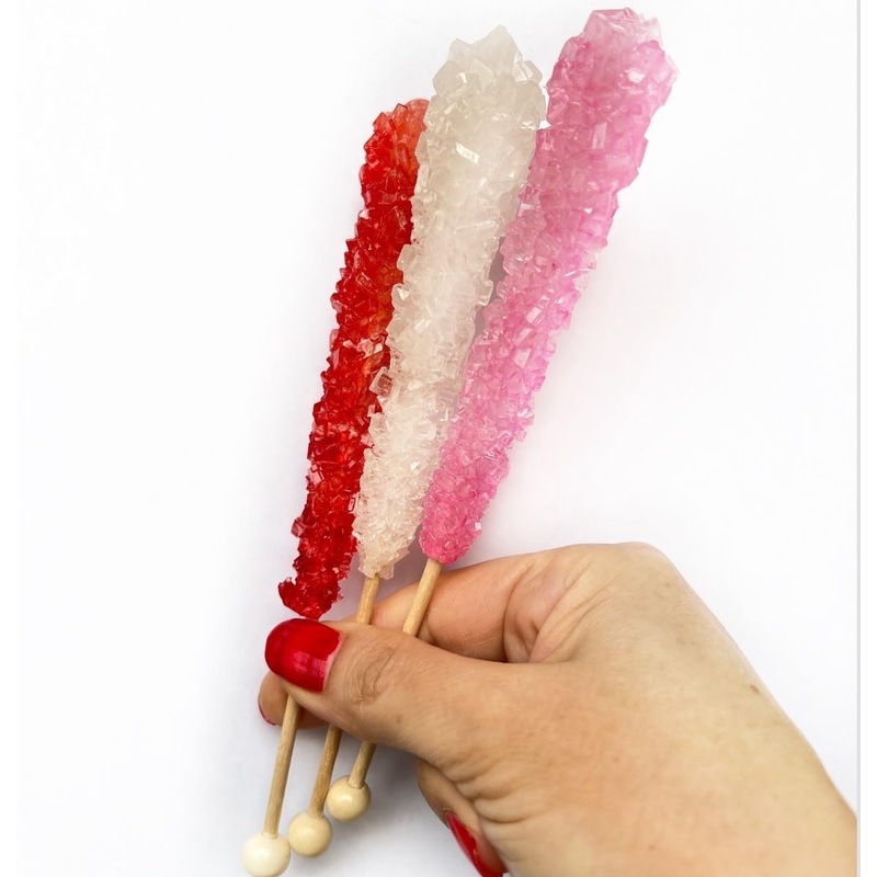Classic Rock Candy Sticks, Sugar Rock Crystal Lollipops, Individually Wrapped (12 Count, Valentine Mix (Red Strawberry, Pink Che