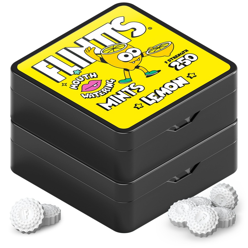 Flintts Mints Lemon Stash (2X Refill Lemon) – Sugar Free & Vegan, Mouth Watering & Sparkling Breath Freshener Mints For Oral Hea