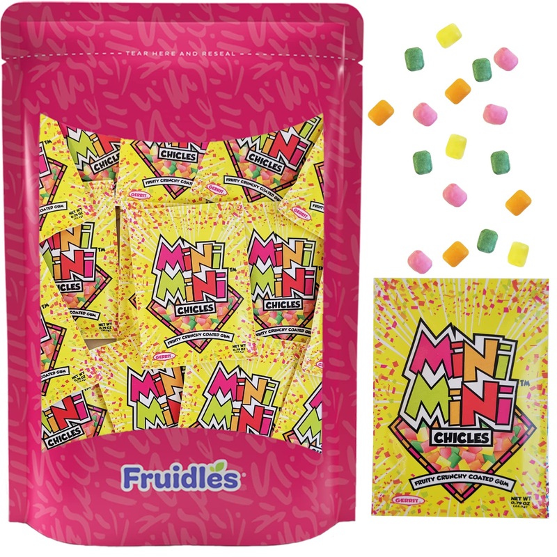 Fruidles Mixed Fruit Flavors Mini Chiclets Gum, Square Chicle Gum Tabs, Crunchy Candy Coated Gum, Candy Buffet Treats, Gluten-Fr