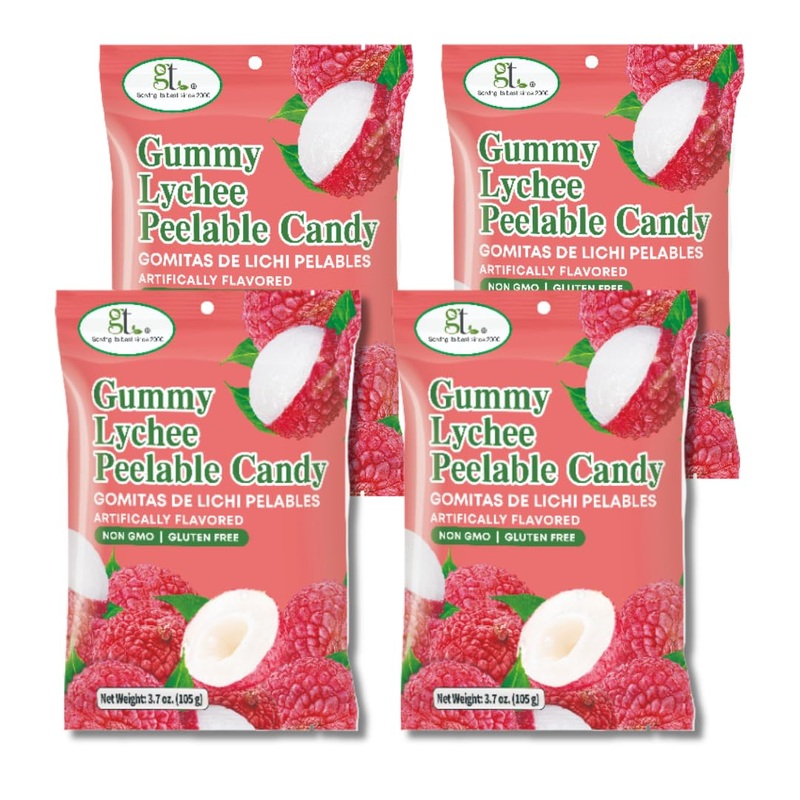 Gt Gummy Lychee Peelable Candy, 3.7 Oz, Non Gmo, Gluten Free (4 Pack)