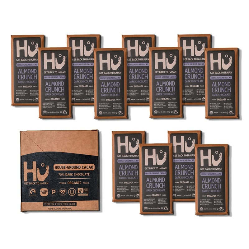 Hu Chocolate Bars | 12 Pack Almond Crunch Chocolate | Natural Organic Vegan, Gluten Free, Paleo, Non Gmo, Fair Trade Dark Chocol