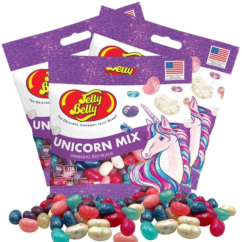 Needzo Unicorn Mix Flavored Jelly Beans, Girls Birthday Party Themed Gourmet Chewy Candy, Shareable Bagged Candies, Pack Of 3, 3