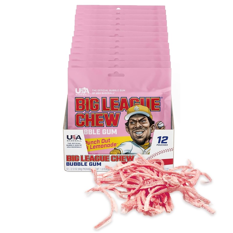 New! Big League Chew Punch Out Pink Lemonade Bubble Gum – Sweet And Tart Flavor Burst | Ideal For Baseball Games, Teams, Concess