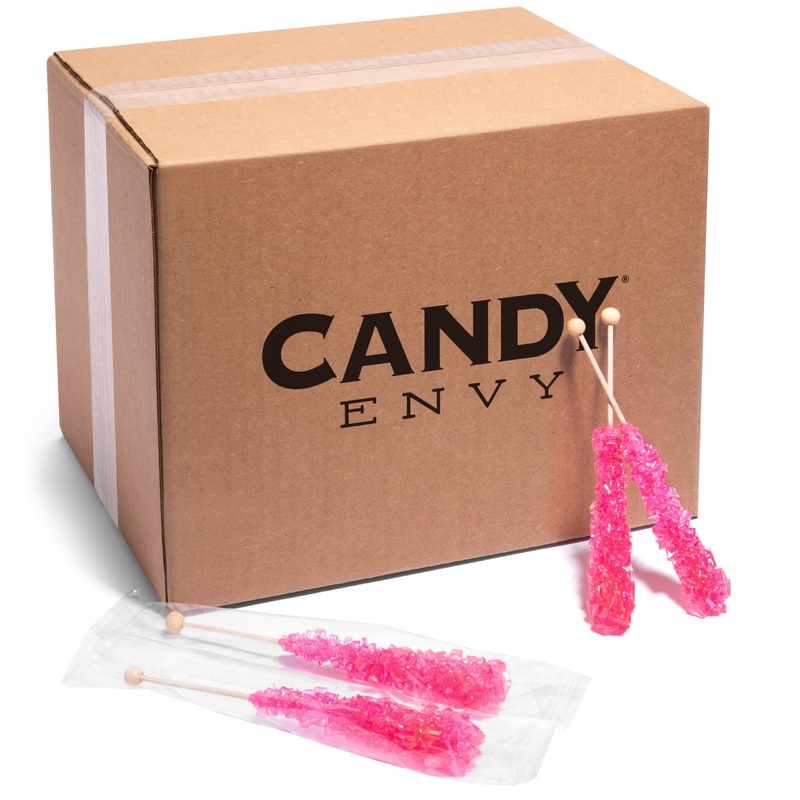 Pink Rock Candy Sugar Sticks – Cherry Flavored – 144 Individually Wrapped Pink Candy
