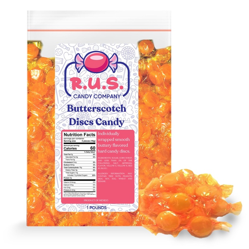 R.U.S. Candy Company Butterscotch Disc Candy – 1 Pound Bag – Classic Hard Candy Perfect For Parties And Gift Giving (1 Pound, Bu
