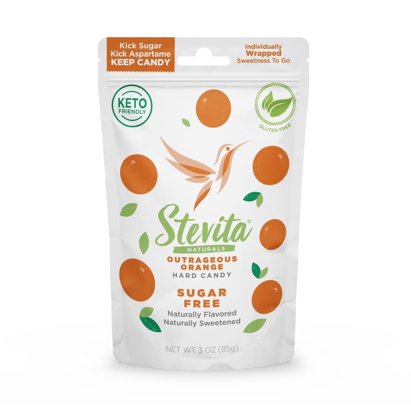 Stevita Hard Candy, Outrageous Orange – 25 Individually Wrapped Pieces – Sugar & Aspartame Free – Naturally Flavored & Sweetened