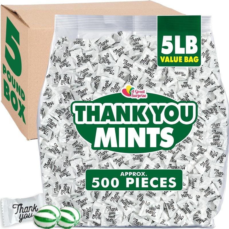 Thank You Hard Candy Mints – 5 Pounds – Individually Wrapped Spearmint – Sweets For Hospitality, Office Reception, Weddings, Gif