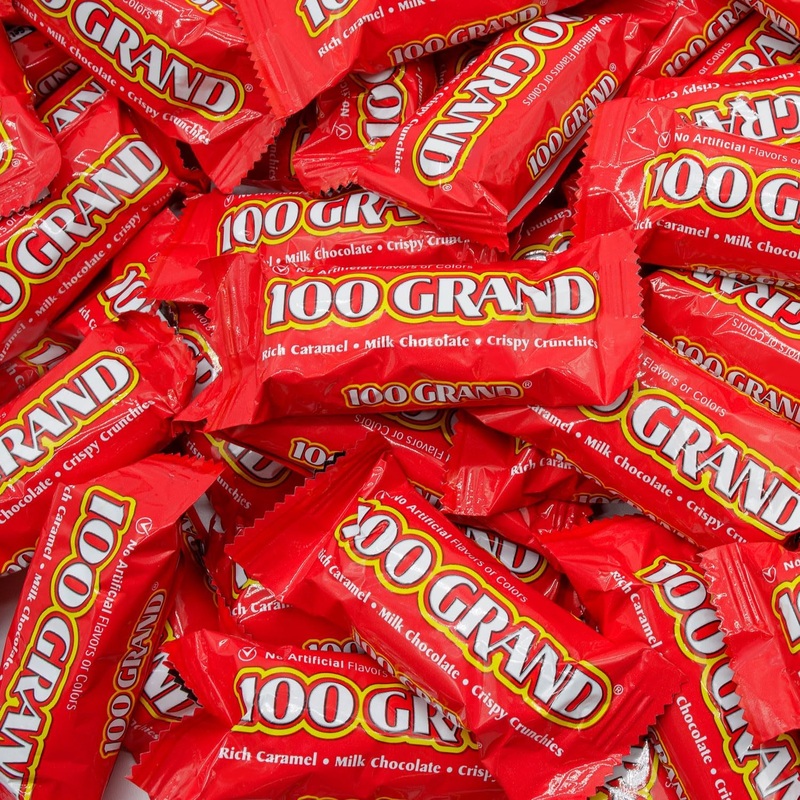 100 Grand Candy Bar Fun Size 2 Lb – Anti Melt Pack, Bulk Candies In Resealable Bag, Individually Wrapped (40 Pieces)