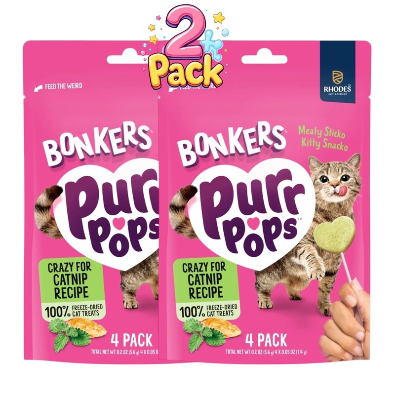 Bonkers Purrpops, Freeze Dried Crazy For Catnip Recipe Flavored Lollipop Cat Treats, Cat Treats, Treats For Training, For All Br