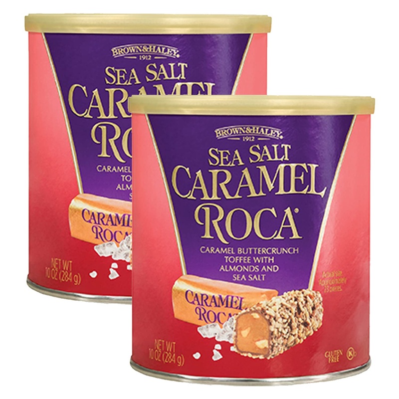 Brown & Haley Sea Salt Caramel Roca Canister, Individually Wrapped Caramel Buttercrunch Toffee (10 Ounce (Pack Of 2))