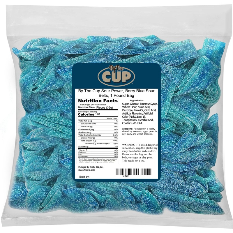 By The Cup Sour Power Berry Blue Sour Belts, 1 Lb Bulk Bag