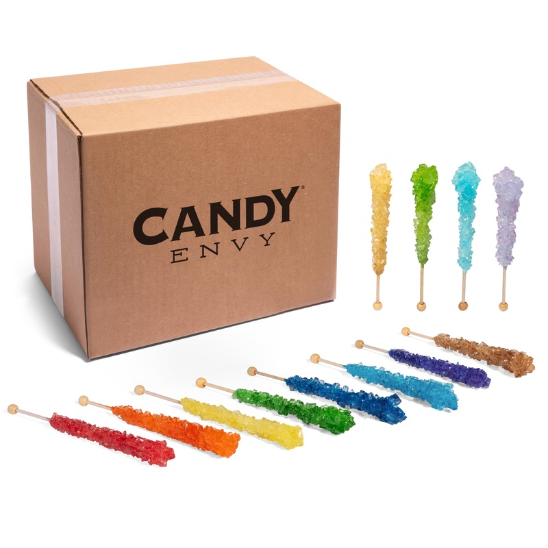 Candy Envy – Assorted Rock Candy Sugar Sticks – Assorted Flavors – 144 Indiv. Wrapped