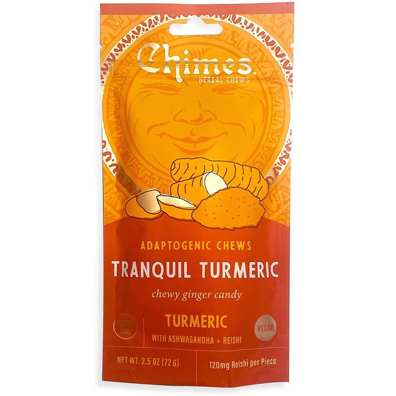 Chimes Tranquil Turmeric Adaptogen Ginger Chews Candy – (1 Pack With Ashwagandha, Reishi And Turmeric With Curcumin) Vegan, Glut
