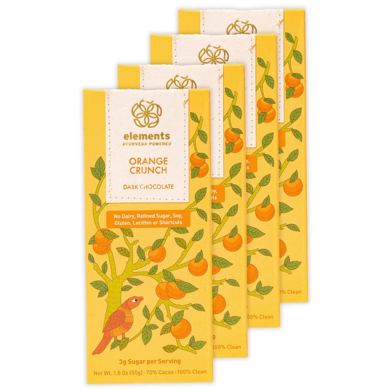 Elements Truffles Orange Crunch Chocolate Bar – Dairy Free, Paleo, Gluten Free, Non-GMO, 4 Count – Healthy Ayurveda Treat
