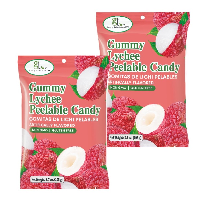 Gt Gummy Lychee Peelable Candy, 3.7 Oz, Non Gmo, Gluten Free (2 Pack)