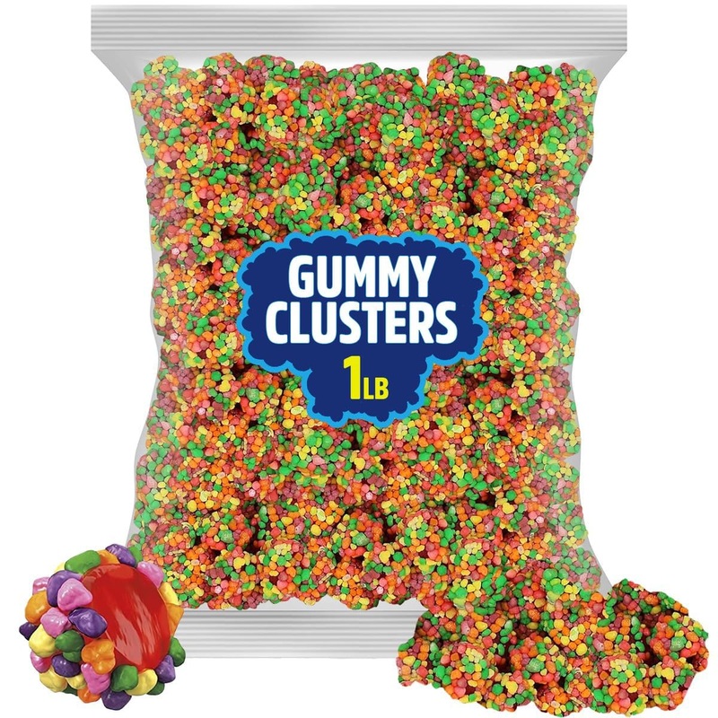 Gummy Clusters Candy – Tangy, Sweet & Crunchy Bite-Sized Treats | Fruity Strawberry, Grape, Orange & Lemonade Mix | 1Lb Bulk Bag
