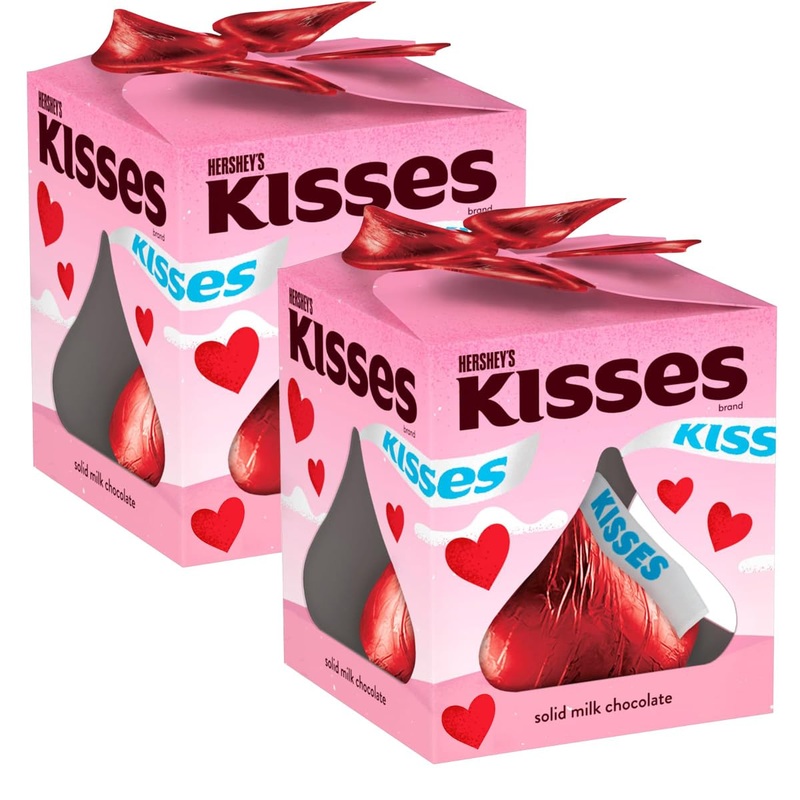 Hershey Giant Red Kisses Milk Chocolate Valentine’S Gift Box – 2 Pack Extra Large Solid Chocolate Candy Treat For Parites, Valen