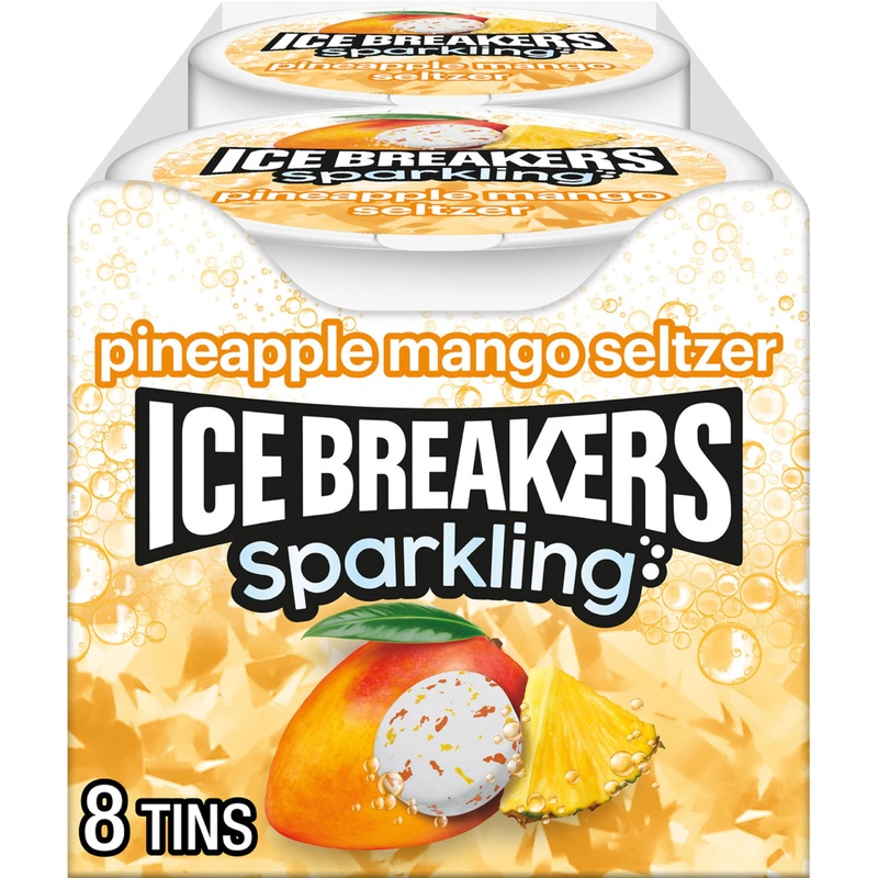 Ice Breakers Sparkling Pineapple Mango Seltzer Sugar Free Mints Tins, 1.5 Oz (8 Count)