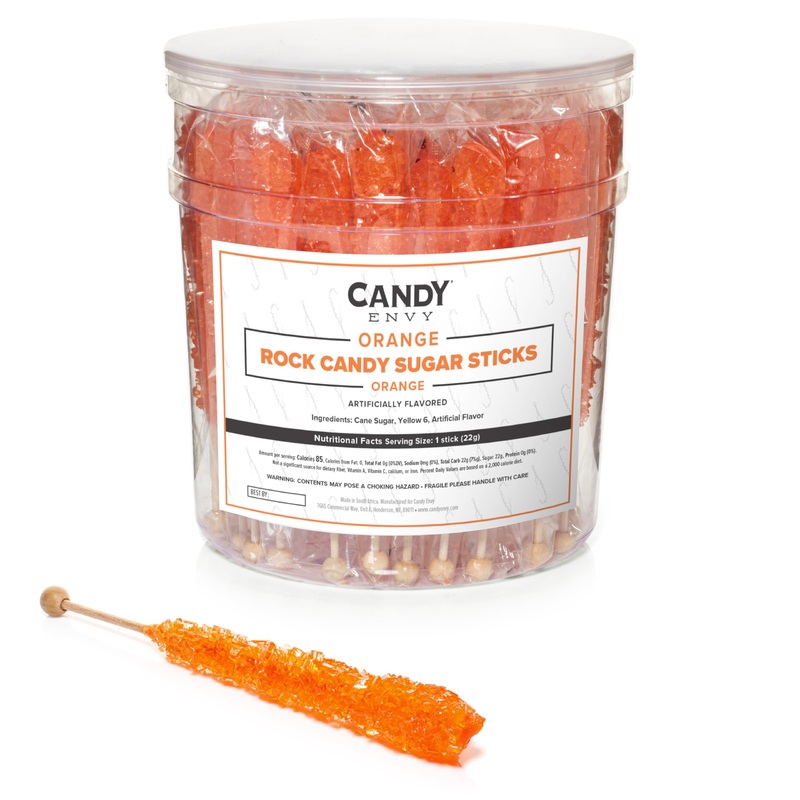 Orange Rock Candy Sugar Sticks – Orange Flavored – 36 Individually Wrapped Candy