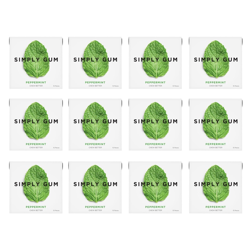 Simply Gum | Peppermint | Plant- Based Chewing Gum | Pack Of 12 (180 Pieces Total) | Synthetic Free + Aspartame Free + Non Gmo