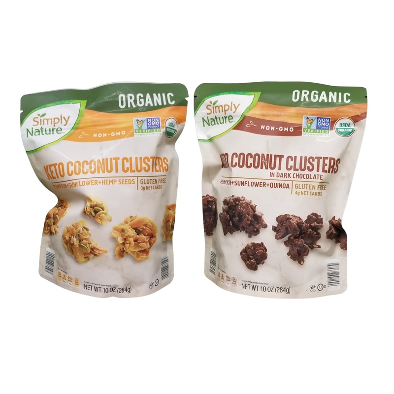 Simply Nature Keto Coconut Clusters Original And In Dark Chocolate