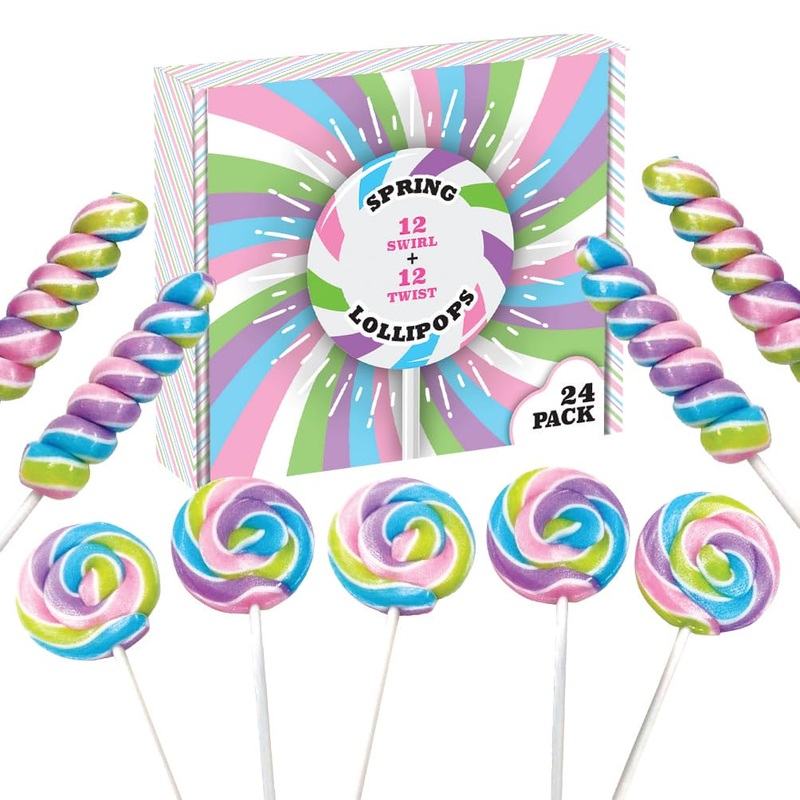 Spring Easter Candy – 24 Lollipops Individually Wrapped – 18G Swirl And 12G Twisty Lollipops – Easter Basket Candy – Egg Hunts –