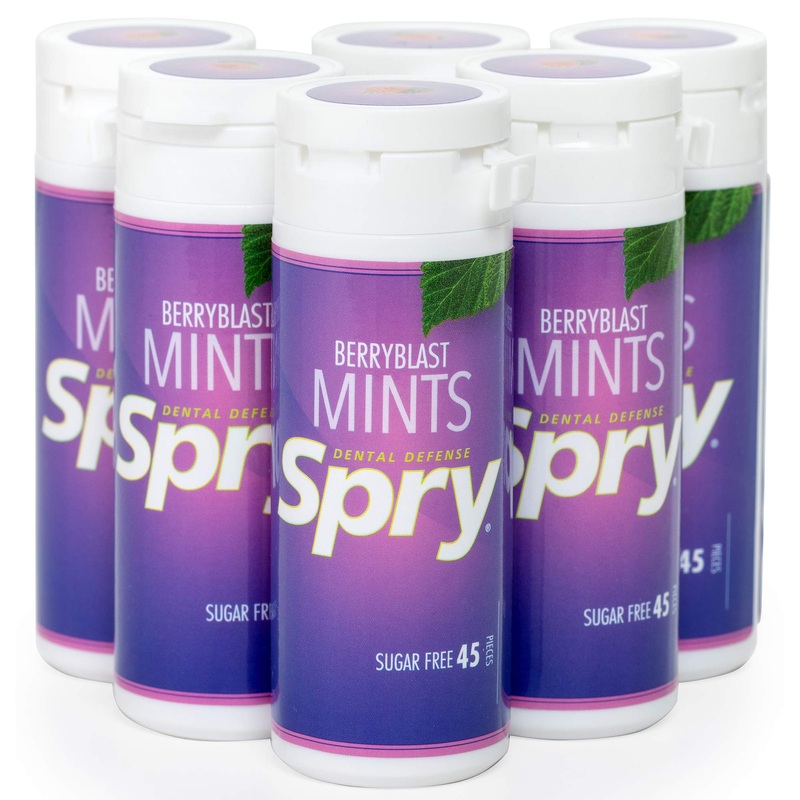 Spry Berry Blast Xylitol Mints, Sugar-Free Candy For Oral Health, Dry Mouth, Saliva Production, Bad Breath, 45 Pieces (Pack Of 6