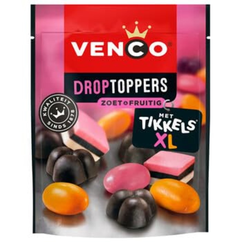 Venco Droptoppers Sweet And Fruity Dutch Licorice (Zoet & Fruitig) 215G 7.58 Ounce