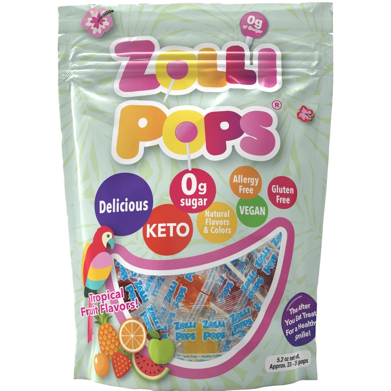 Zollipops The Clean Teeth Pops, Anti Cavity Lollipops, Delicious Flavors, Tropical, 5.2 Ounce ( Package May Vary)