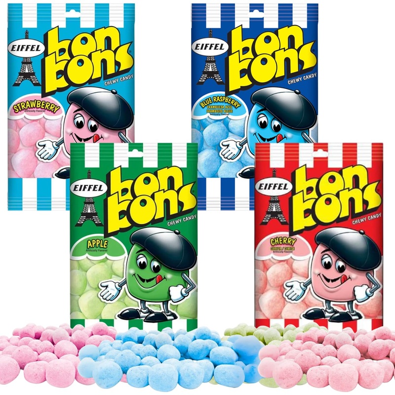 Airmont Farm Eiffel Bon Bons Variety Pack – 4 oz Assortment of Strawberry, Blue Raspberry, Apple, Cherry Chewy Candy Snack
