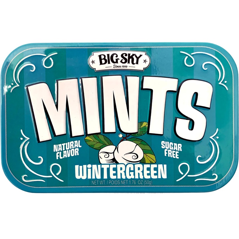 Big Sky Sugar Free Wintergreen Mint Candy, 50G Tin – 6 Count Display Tray