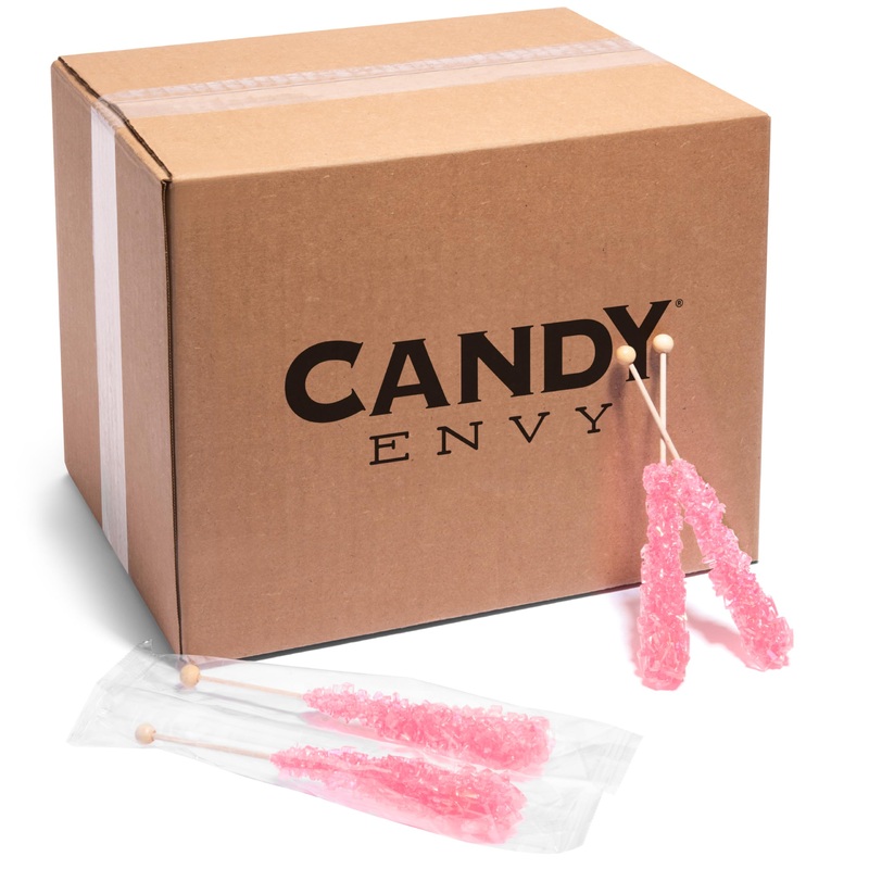 Candy Envy – Light Pink Rock Candy Sugar Sticks – Cherry Flavored – 144 Indiv. Wrapped