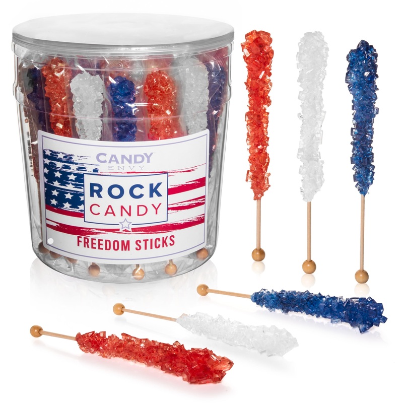 Candy Envy – Usa Freedom Rock Candy Sugar Sticks – 36Ct. Indiv. Wrapped – Red, White, & Navy Blue