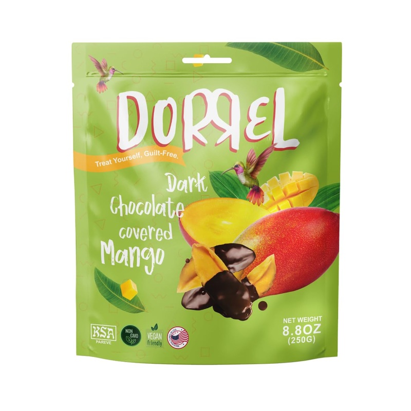 Dorrel – Belgian Dark Chocolate Covered Mango Slices, High Energy Vegan Choco Snack, Delicious, Kosher & Non-Gmo, Pack Of 1 Dark