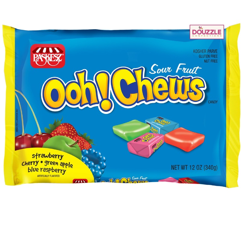 Douzzle Ooh Chews Candy, Sour Fruit (Pack Of 1) Individually Wrapped Candies, Birthday Party Favors, Goodie Bags Stuffers, Pinat