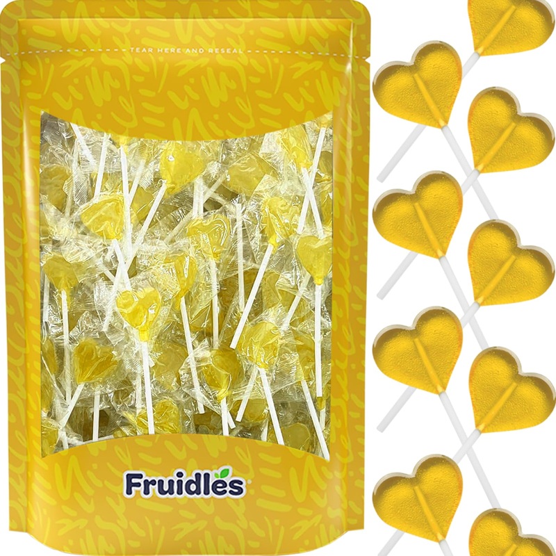 Fruidles Lollipops Mini Heart Shaped Flavored Delicious Lollipop, Individually Wrapped, 5G Lollipop (300 Lollipops, Lemon)