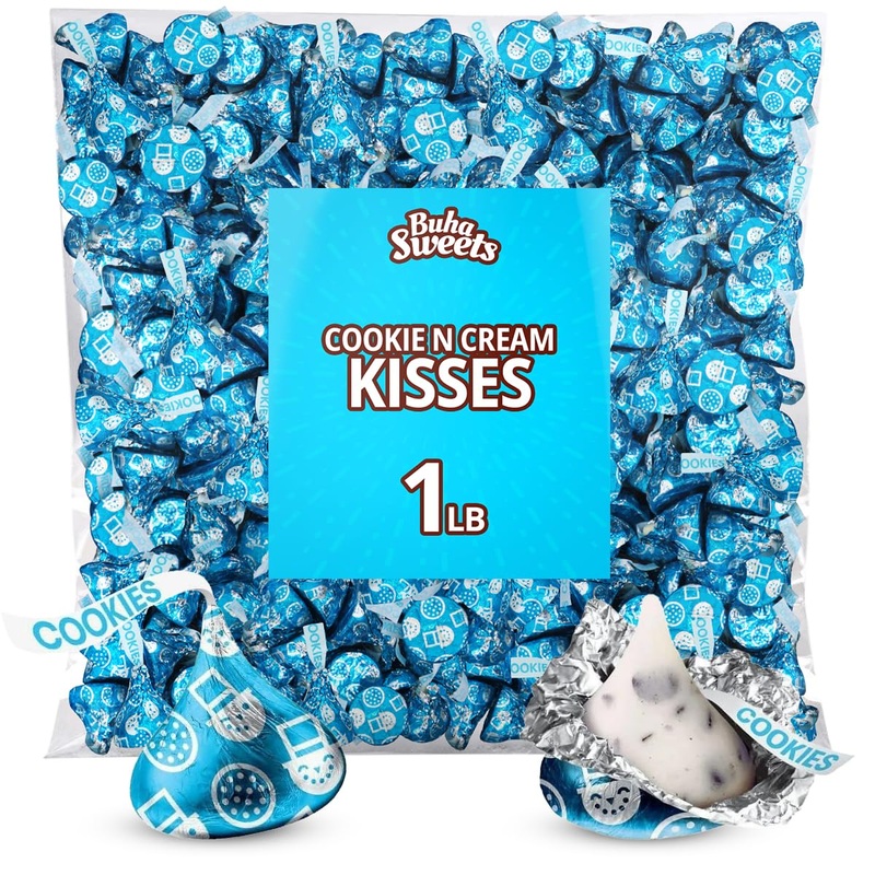 Hershey Cookies & Cream Kisses Bulk Pack 1 Pound (Approx 100 Pieces) Individually Wrapped White Chocolate Cookies N Cream Candie