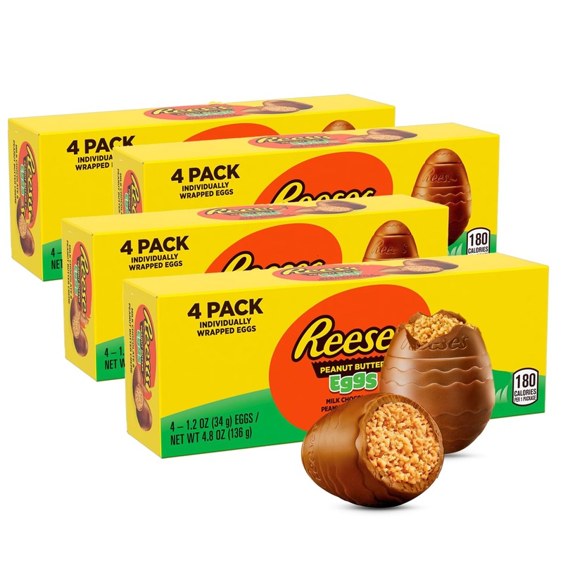 Reese Creme Eggs Easter Candy 4 Pack – Milk Chocolate Peanut Butter Eggs Individually Wrapped Easter Candy For Parties, Egg Hunt