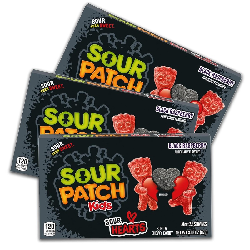 Sour Patch Kids Sour Hearts – Black Raspberry – Valentine’S Day Sweet And Sour Candy – Theater Box – Pack Of 3-3.08Oz Boxes