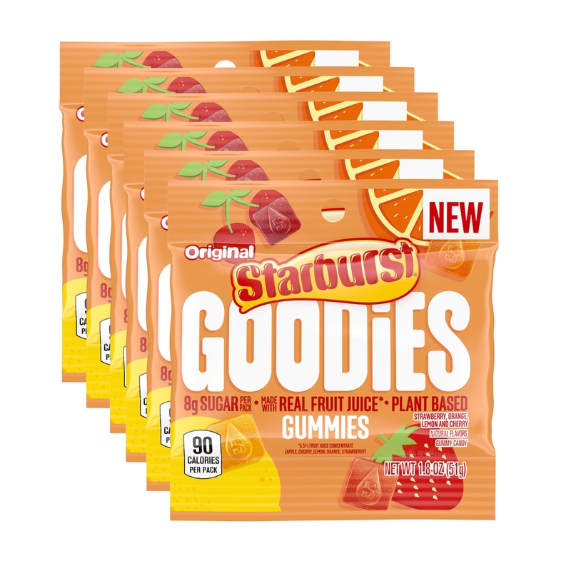 Starburst Goodies Original Plant-Based Fruit Gummy Candy, 1.8 Oz Bags (Pack Of 12)
