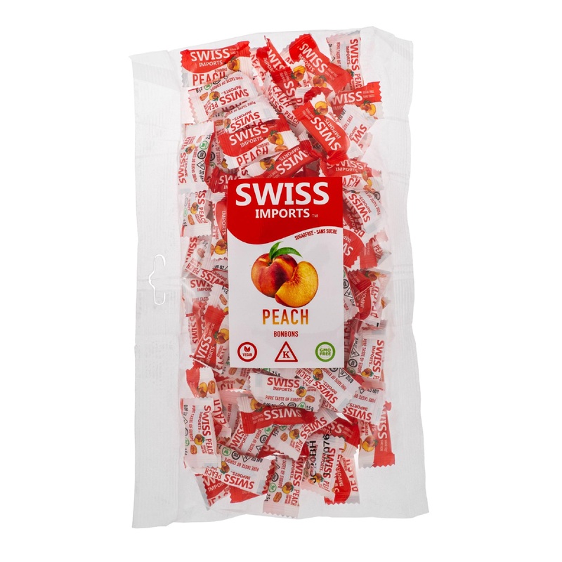 Swiss Imports Sugar Free Bonbons Hard Candy Drops, Peach, 100 Individually Wrapped Pieces, 250G/8.8Oz