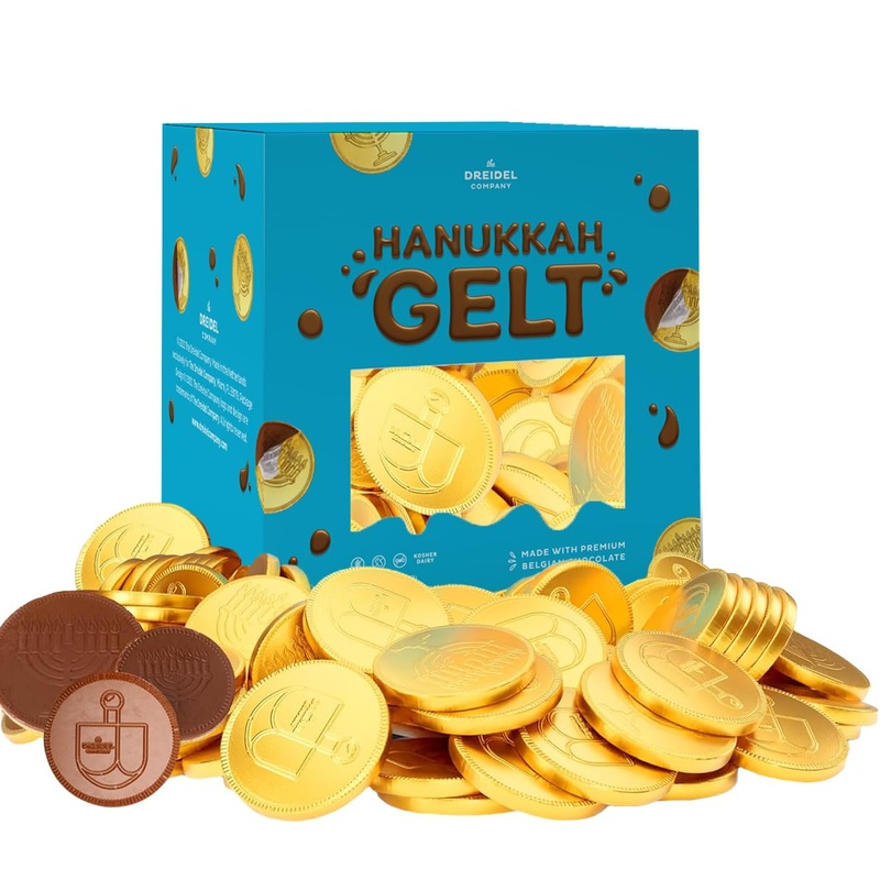 The Dreidel Company Hanukkah Chocolate Gelt, Nut-Free, Belgian Milk Chocolate Coins, Foil Wrapped Gold Coins Kosher Dairy Chanuk