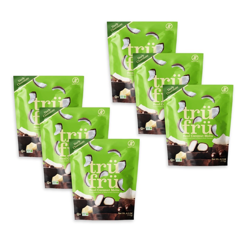 Tru Fru Dark Chocolate Dipped Freeze-Dried Coconut Melts (4.2 Oz), 6-Pack Case