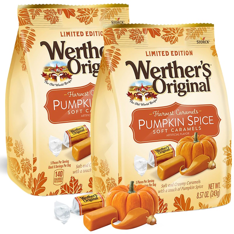 Werthersoriginal Pumpkin Spice Flavored Soft Caramels – (2 Pack) Thanksgiving Soft And Creamy Harvest Caramels For Snacks, Party