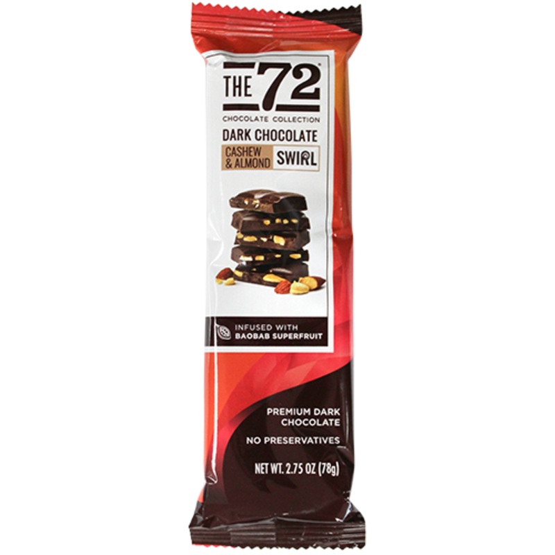 72 Chocolate Dark Chocolate Cashew & Almond Swirl 2.75 oz Bar