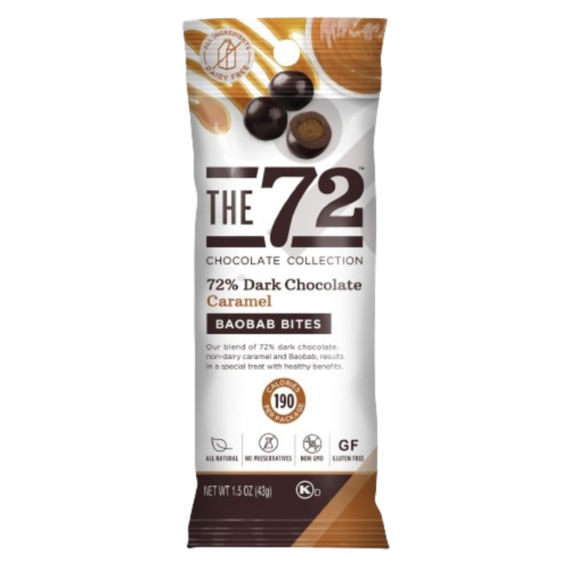72% Dark Chocolate Caramel Baobab Bites 1.5 oz. Bag