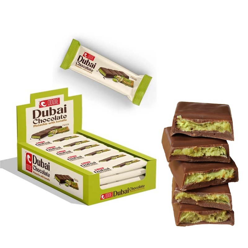 Dubai Chocolate Bar (Pack Of 24) Kunafa Pistachio Bar- 27Gr Total 1.43 Pounds.-, Perfect For Gifting, Fresh Daily Production 24